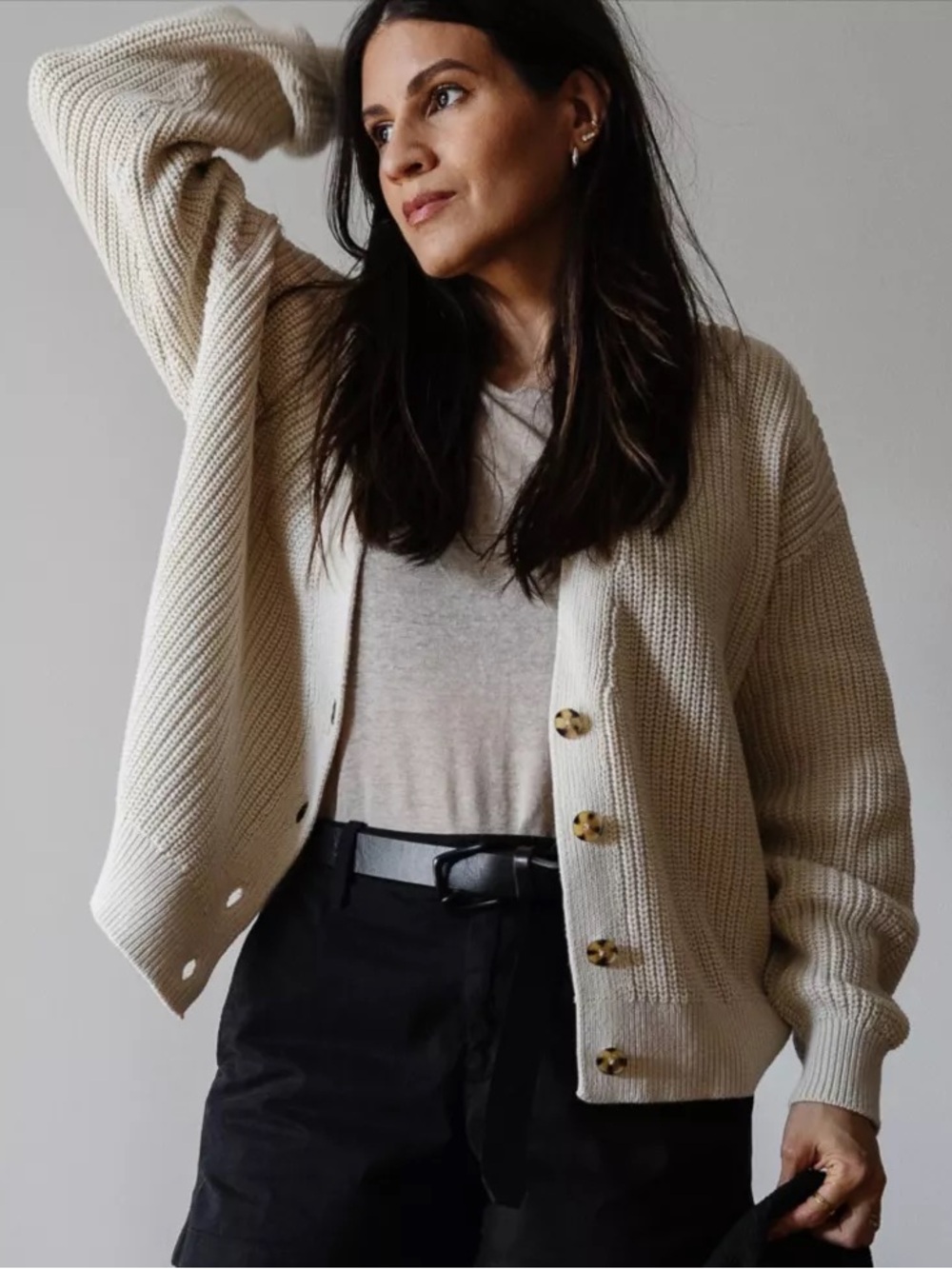 100% Cotton Cream Chunky Button-Front Cardigan Size L